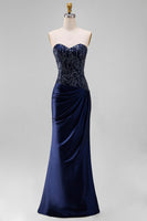 Load image into Gallery viewer, Sparkly Navy Mermaid Beaded Sweetheart Long Formal Dress