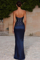 Load image into Gallery viewer, Sparkly Navy Mermaid Beaded Sweetheart Long Formal Dress