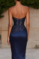Load image into Gallery viewer, Sparkly Navy Mermaid Beaded Sweetheart Long Formal Dress