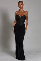 Load image into Gallery viewer, Sparkly Black Sequins Mermaid Sweetheart Long Formal Dress