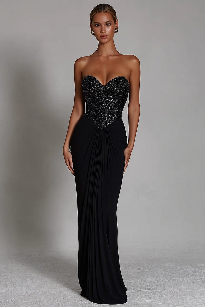 Load image into Gallery viewer, Sparkly Black Sequins Mermaid Sweetheart Long Formal Dress