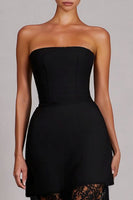 Load image into Gallery viewer, Black Lace Sheath Strapless Long Formal Dress