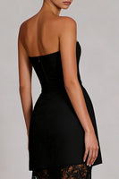 Load image into Gallery viewer, Black Lace Sheath Strapless Long Formal Dress