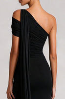 Load image into Gallery viewer, Black Mermaid One Shoulder Long Formal Dress with Side Cape
