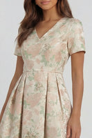 Load image into Gallery viewer, Floral Blue and White A Line V Neck Ankle Length Prom Dress with Sleeves