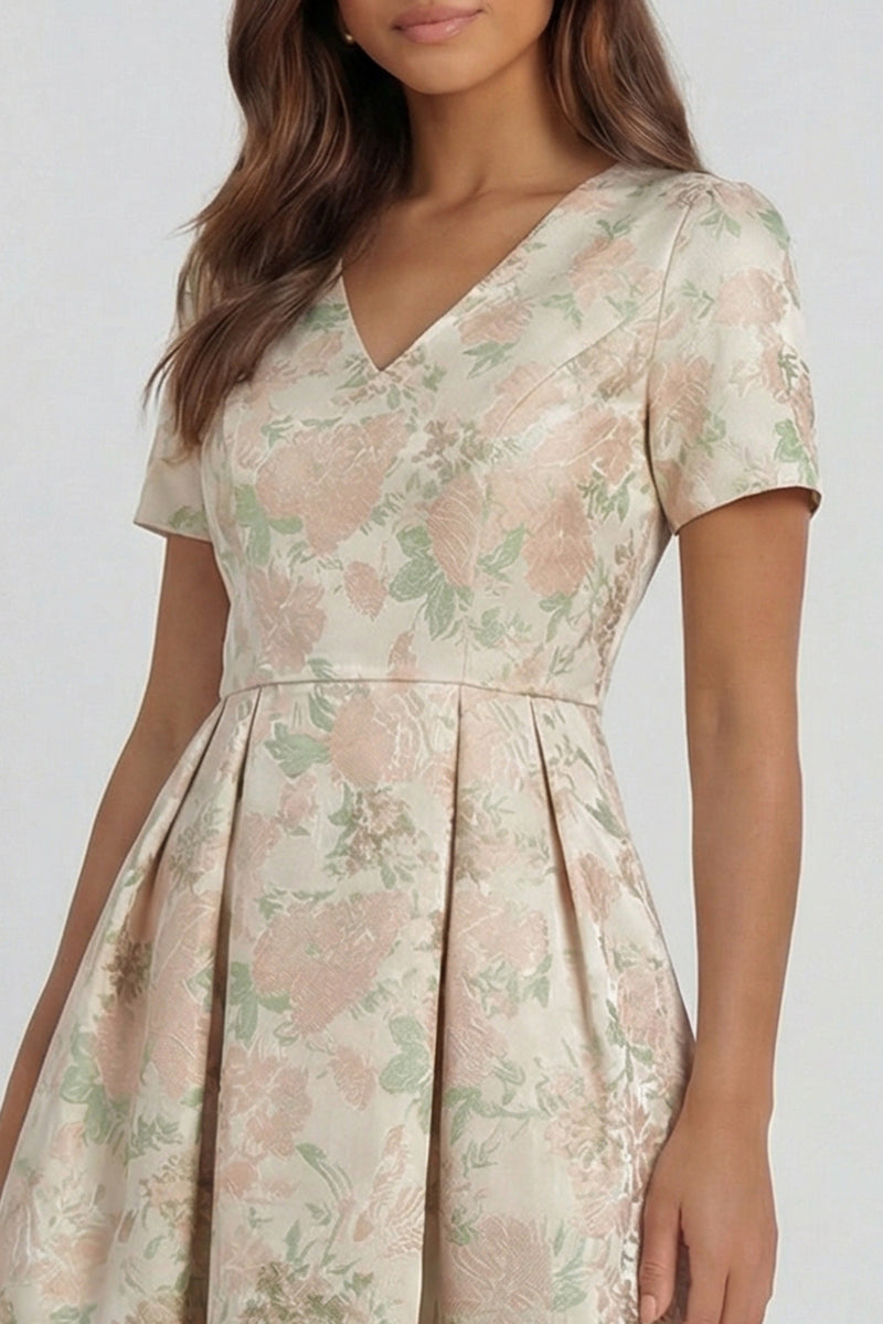 Load image into Gallery viewer, Floral Blue and White A Line V Neck Ankle Length Prom Dress with Sleeves