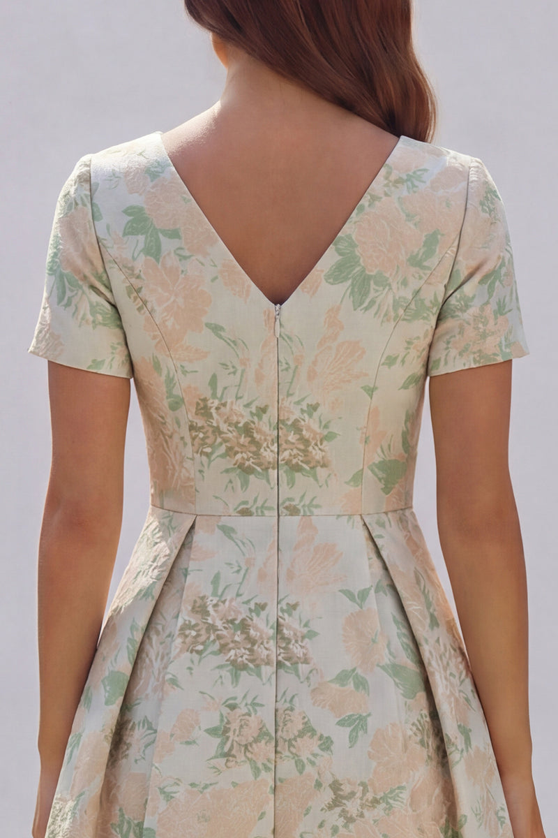 Load image into Gallery viewer, Floral Blue and White A Line V Neck Ankle Length Prom Dress with Sleeves