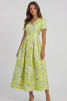 Load image into Gallery viewer, Floral Blue and White A Line V Neck Ankle Length Prom Dress with Sleeves