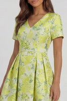 Load image into Gallery viewer, Floral Blue and White A Line V Neck Ankle Length Prom Dress with Sleeves