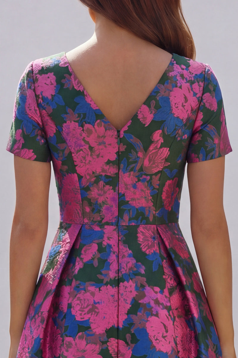 Load image into Gallery viewer, Floral Blue and White A Line V Neck Ankle Length Prom Dress with Sleeves