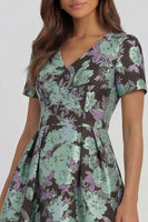 Load image into Gallery viewer, Floral Blue and White A Line V Neck Ankle Length Prom Dress with Sleeves