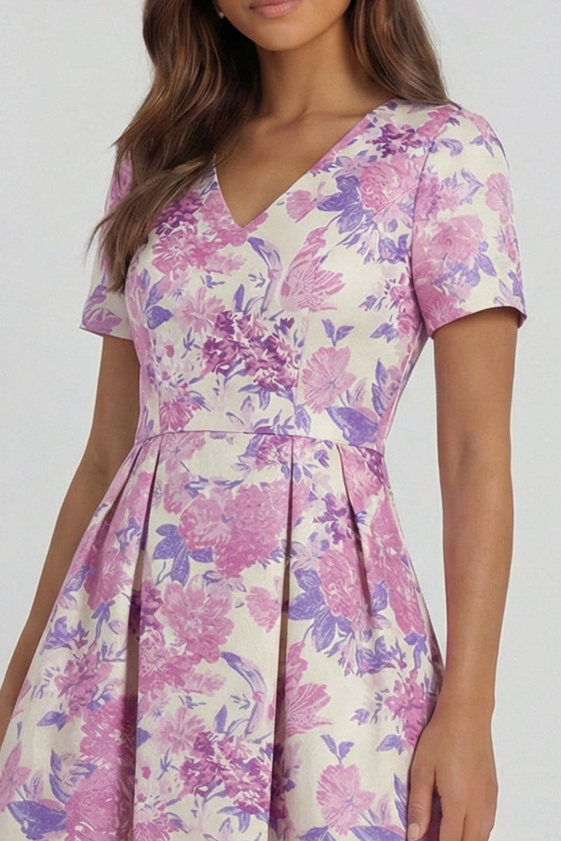 Load image into Gallery viewer, Floral Blue and White A Line V Neck Ankle Length Prom Dress with Sleeves