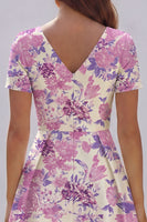 Load image into Gallery viewer, Floral Blue and White A Line V Neck Ankle Length Prom Dress with Sleeves