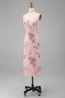 Load image into Gallery viewer, Sparkly Pink Floral Mermaid Strapless Ankle Length Prom Dress