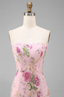 Load image into Gallery viewer, Sparkly Pink Floral Mermaid Strapless Ankle Length Prom Dress