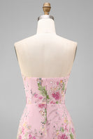 Load image into Gallery viewer, Sparkly Pink Floral Mermaid Strapless Ankle Length Prom Dress