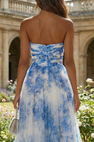 Load image into Gallery viewer, White and Blue Floral Sweetheart A Line Long Prom Dress