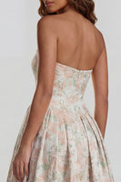 Load image into Gallery viewer, Floral Strapless Blue and White A Line Long Prom Dress with Slit