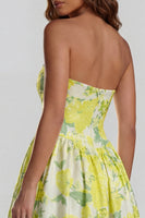 Load image into Gallery viewer, Floral Strapless Blue and White A Line Long Prom Dress with Slit