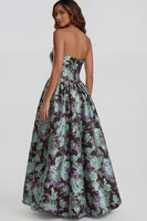 Load image into Gallery viewer, Floral Strapless Blue and White A Line Long Prom Dress with Slit