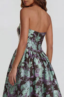 Load image into Gallery viewer, Floral Strapless Blue and White A Line Long Prom Dress with Slit