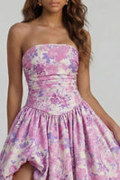 Load image into Gallery viewer, Floral Strapless Blue and White A Line Long Prom Dress with Slit