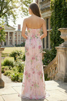 Load image into Gallery viewer, Sparkly Pink Floral Sweetheart Long Mermaid Prom Dress with Slit