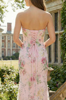Load image into Gallery viewer, Sparkly Pink Floral Sweetheart Long Mermaid Prom Dress with Slit