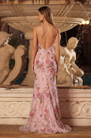 Load image into Gallery viewer, Sparkly Pink Floral Mermaid Sequins Spaghetti Straps Long Prom Dress with Slit