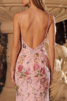 Load image into Gallery viewer, Sparkly Pink Floral Mermaid Sequins Spaghetti Straps Long Prom Dress with Slit