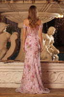 Load image into Gallery viewer, Sparkly Pink Floral Sequins Corset Mermaid Long Prom Dress with Slit