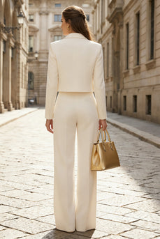 2 Piece Ivory Wide Leg Double Breasted Business Suits