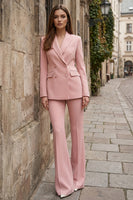 Load image into Gallery viewer, Pink 2 Piece Double Breasted Wide Leg Peak Lapel Business Suits