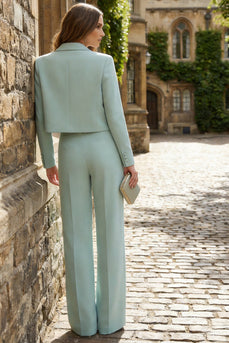 2 Piece Single Breasted Mint Green Wide Leg Business Suits