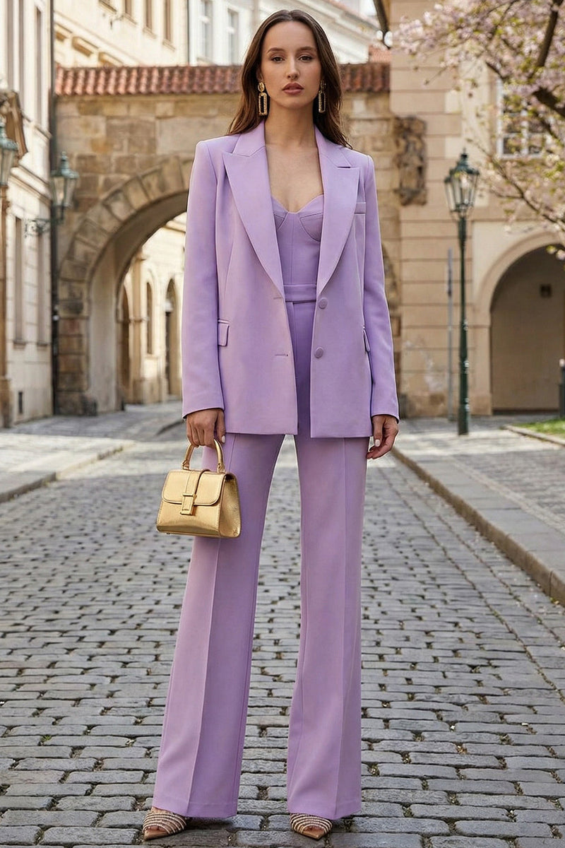 Load image into Gallery viewer, 2 Piece Lilac Wide Leg Single Breasted Business Suits