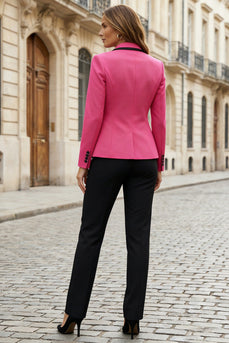 2 Piece Fuchsia and Black Single Breasted Notched Lapel Business Suits