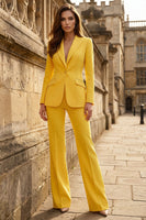 Load image into Gallery viewer, Yellow 2 Piece Peak Lapel Single Breasted Wide Leg Business Suits