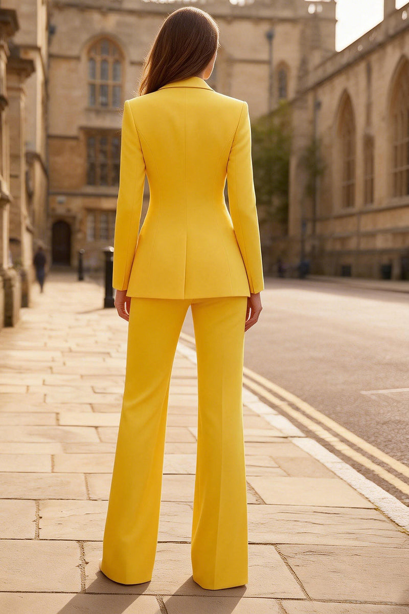 Load image into Gallery viewer, Yellow 2 Piece Peak Lapel Single Breasted Wide Leg Business Suits