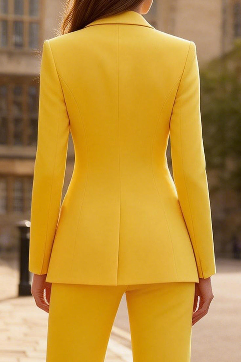 Load image into Gallery viewer, Yellow 2 Piece Peak Lapel Single Breasted Wide Leg Business Suits