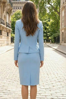 Load image into Gallery viewer, 2 Piece Sky Blue Single Breasted Pencil Business Suits with Slit