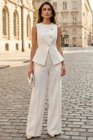 Load image into Gallery viewer, 2 Piece Round Neck Ivory Business Suits with Buttons