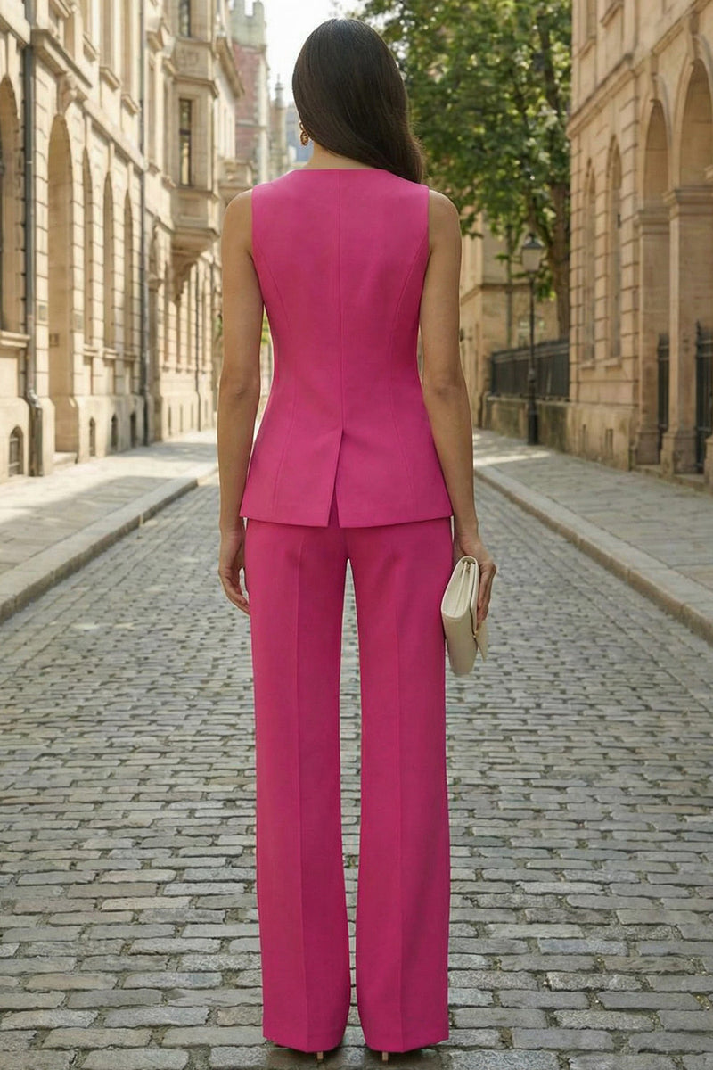 Load image into Gallery viewer, 2 Piece Fuchsia Single Breasted V Neck Business Suits