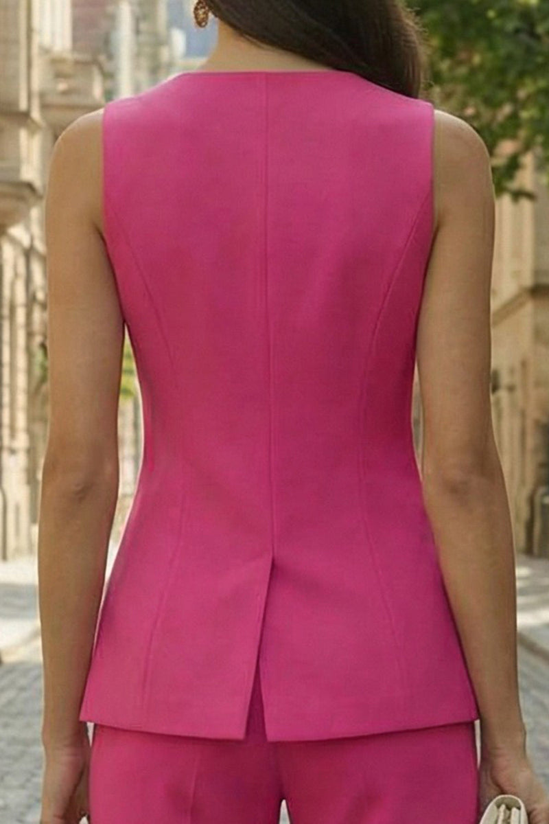 Load image into Gallery viewer, 2 Piece Fuchsia Single Breasted V Neck Business Suits