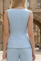 Load image into Gallery viewer, 2 Piece Sky Blue Single Breasted V Neck Wide Leg Business Suits