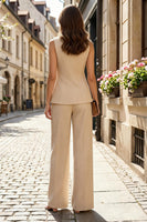 Load image into Gallery viewer, 2 Piece Light Khaki Single Breasted Crew Neck Business Suits