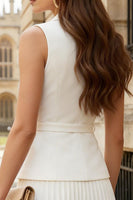 Load image into Gallery viewer, 2 Piece Ivory Pleated Double Breasted Midi Business Suits