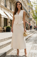Load image into Gallery viewer, 2 Piece Ivory V Neck Single Breasted Long Business Suits