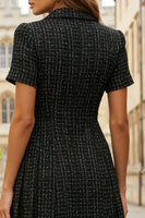 Load image into Gallery viewer, Black Double Breasted Short Tweed Work Dress with Sleeves