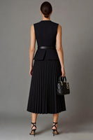 Load image into Gallery viewer, Black 2 Piece Round Neck Single Breasted A Line Midi Business Suits with Belt