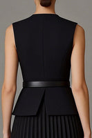 Load image into Gallery viewer, Black 2 Piece Round Neck Single Breasted A Line Midi Business Suits with Belt